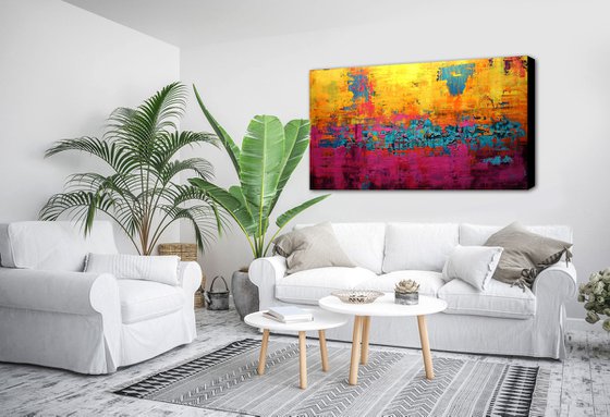 SUNLIGHT & LAVENDER - 180 x 100 CMS - ABSTRACT PAINTING - TEXTURED - XXL