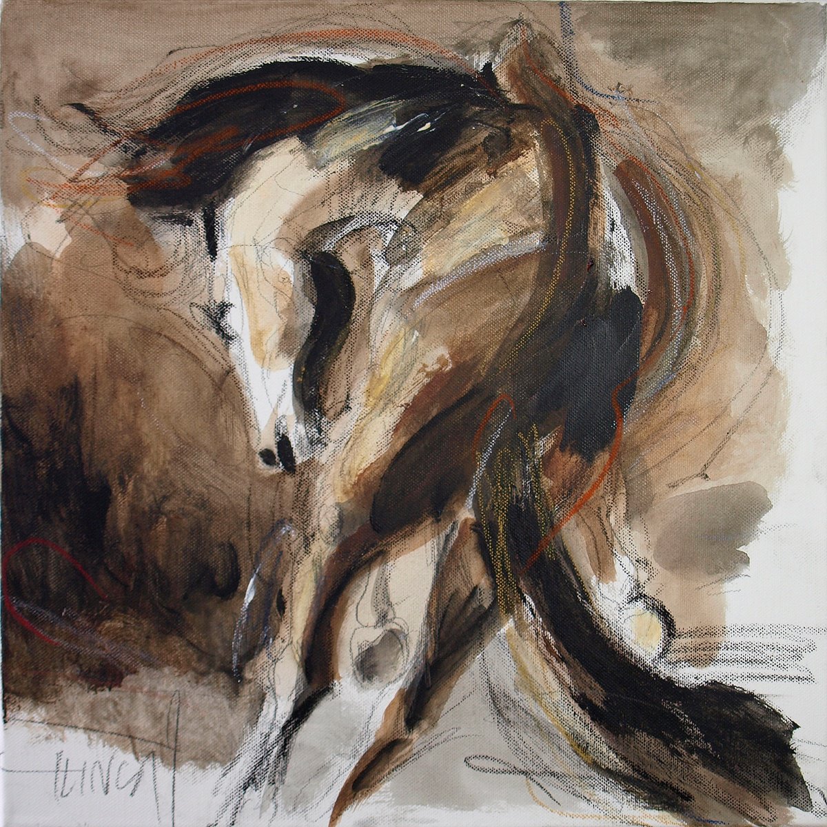 Expressive Animal Pastel Drawing By Catalin Ilinca, 16 X 16, Rising Motion 2-2025 (Study), Original Artwork