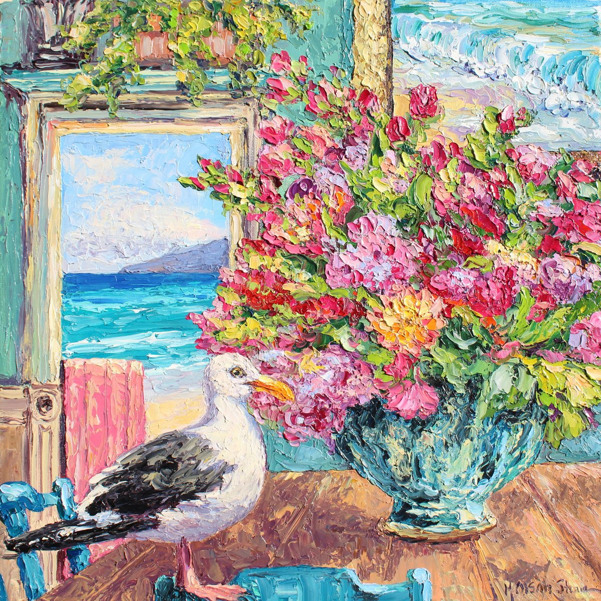 Impressionistic Animal Oil Painting By Kristen Olson Stone, 16 X 16", Eyeing The Prize, Original Artwork