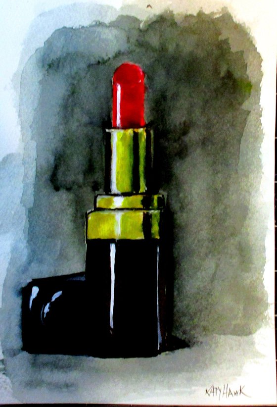 Red Lipstick Watercolor and Ink