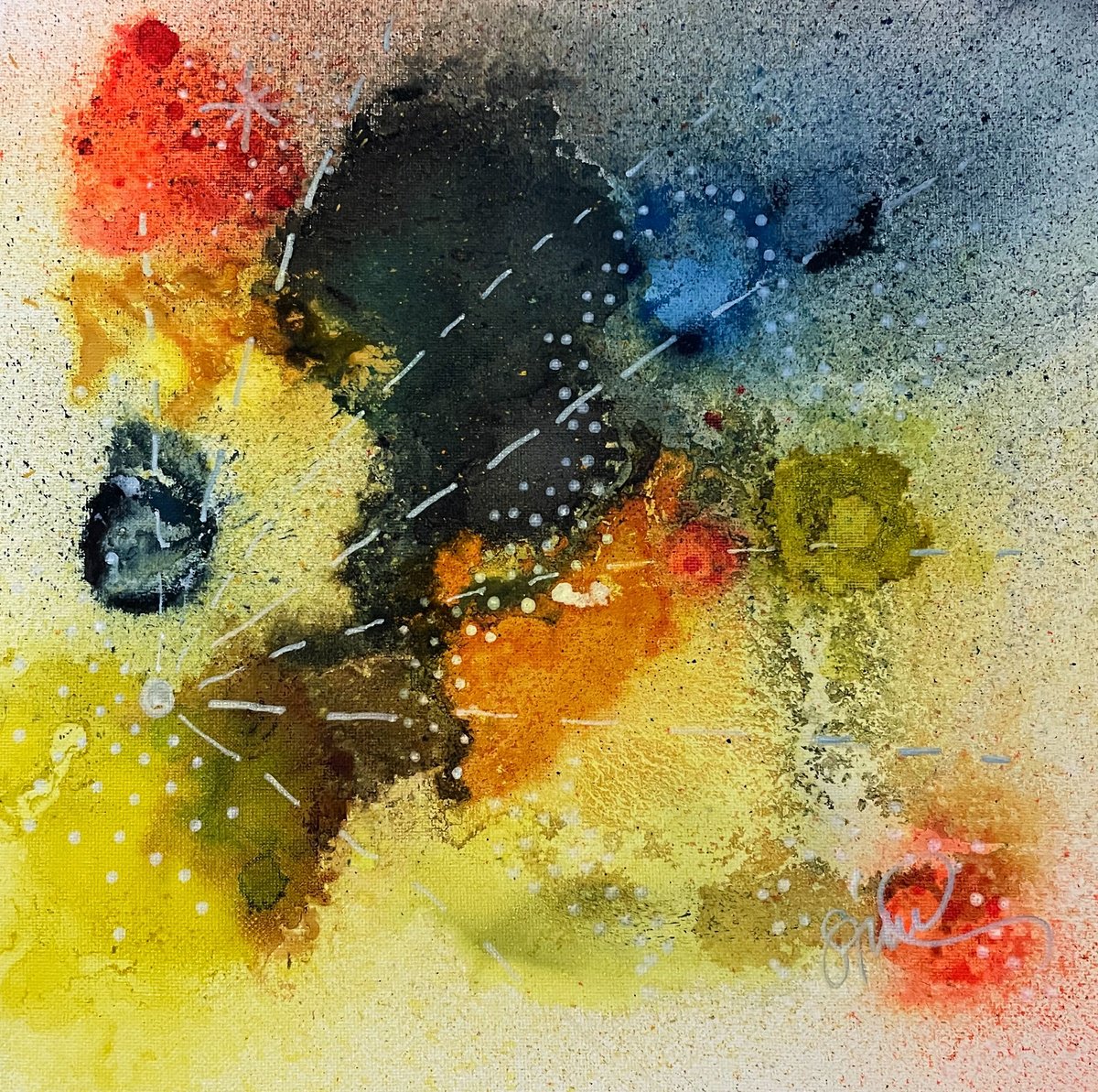 Organic Botanical Acrylic Painting By Shelli Finch, 12 X 12", Pollination, Original Artwork