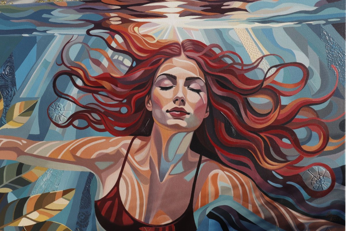 Surrealistic Acrylic Painting , Fire And Water (Karolina) By Zuzana Murenji Domonkos, 47 X 31, Artwork For Sale On Artfinder