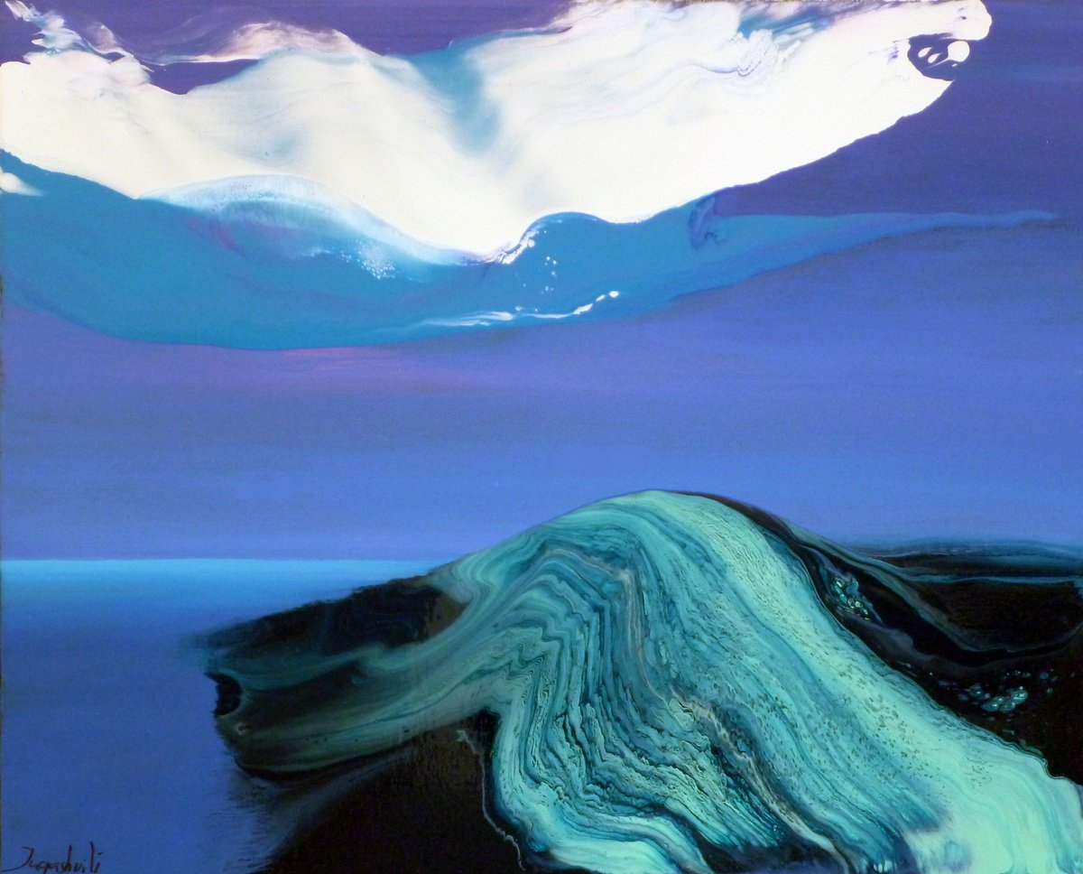 Abstract Landscape Oil Painting By Jacob Jugashvili, 17 X 14, Night On Sea I, Original Artwork