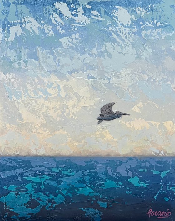 “SEASCAPE #16 WITH PELICANS”