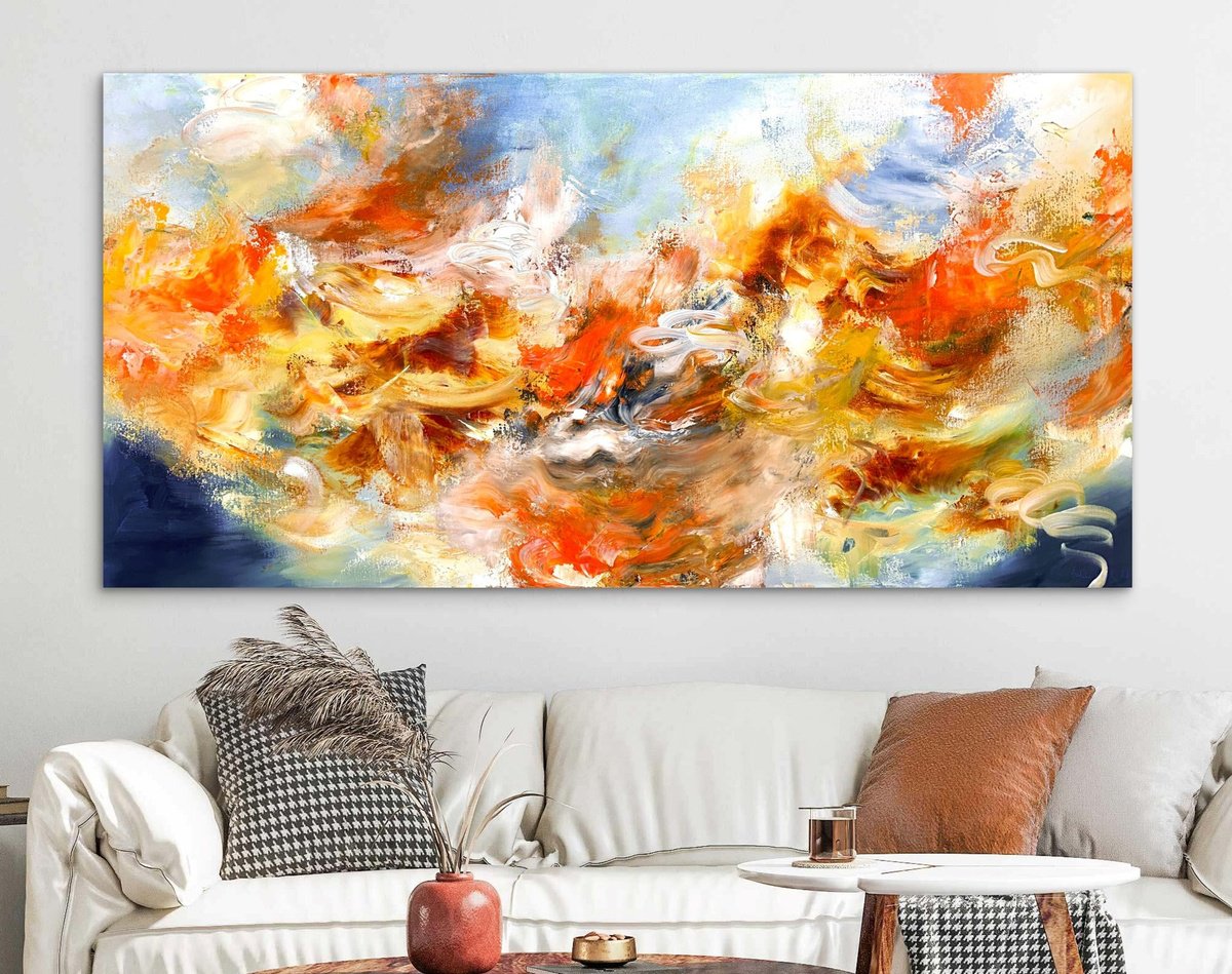 Abstract Acrylic Painting By Andrada Anghel, 60 X 30, Ashes Of Light, Original Artwork