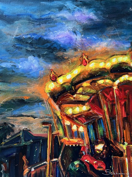 Nightscape with Carousel by Victoria Sukhasyan