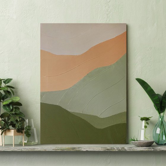 "Field 2" Abstract green orange textured art