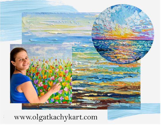 Bright Yellow Meadow - Wildflower Field Textured Painting