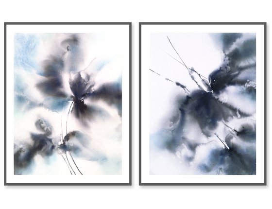 Dark blue flowers diptych