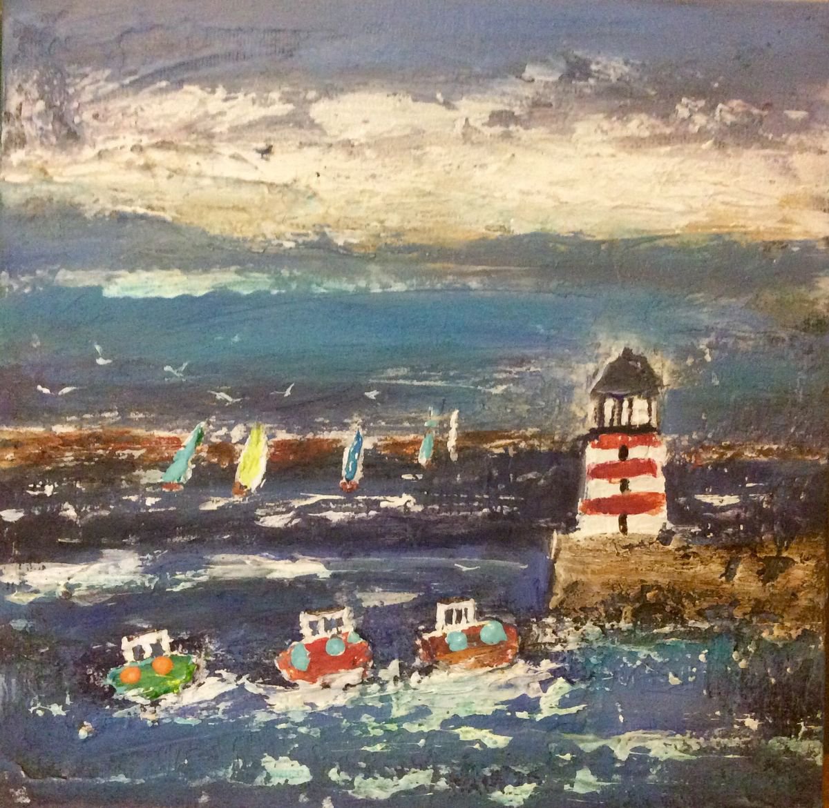 LIGHTHOUSE SAILING. ON CANVAS by Roma Mountjoy