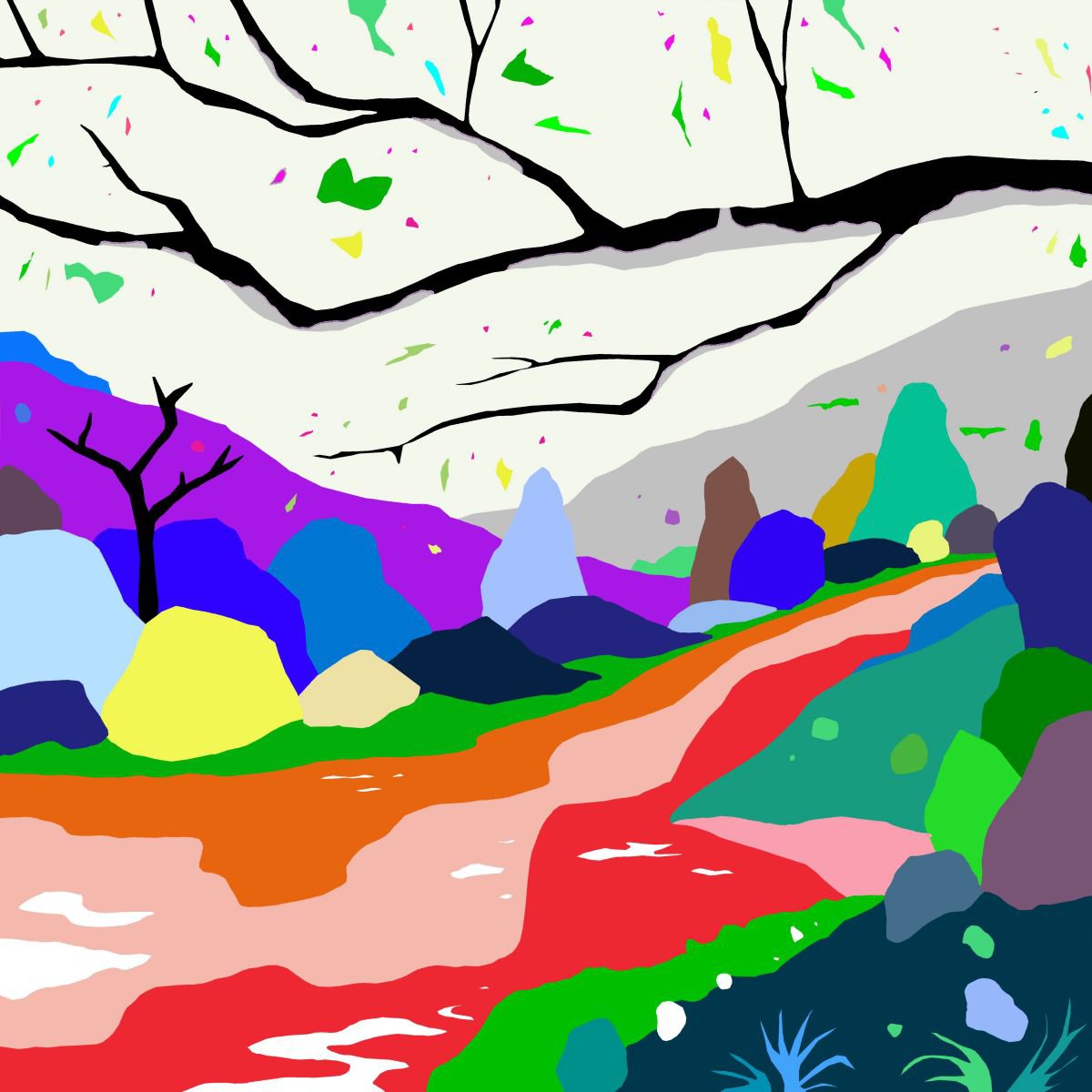 The backwater (el remanso) (pop art, landscape) by Alejos