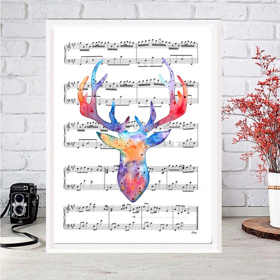 Deer, watercolor on sheet music