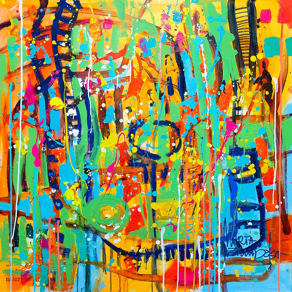 Impressionistic Abstract Acrylic Painting By Marta Zawadzka, 39 X 39", Playground, Original Artwork
