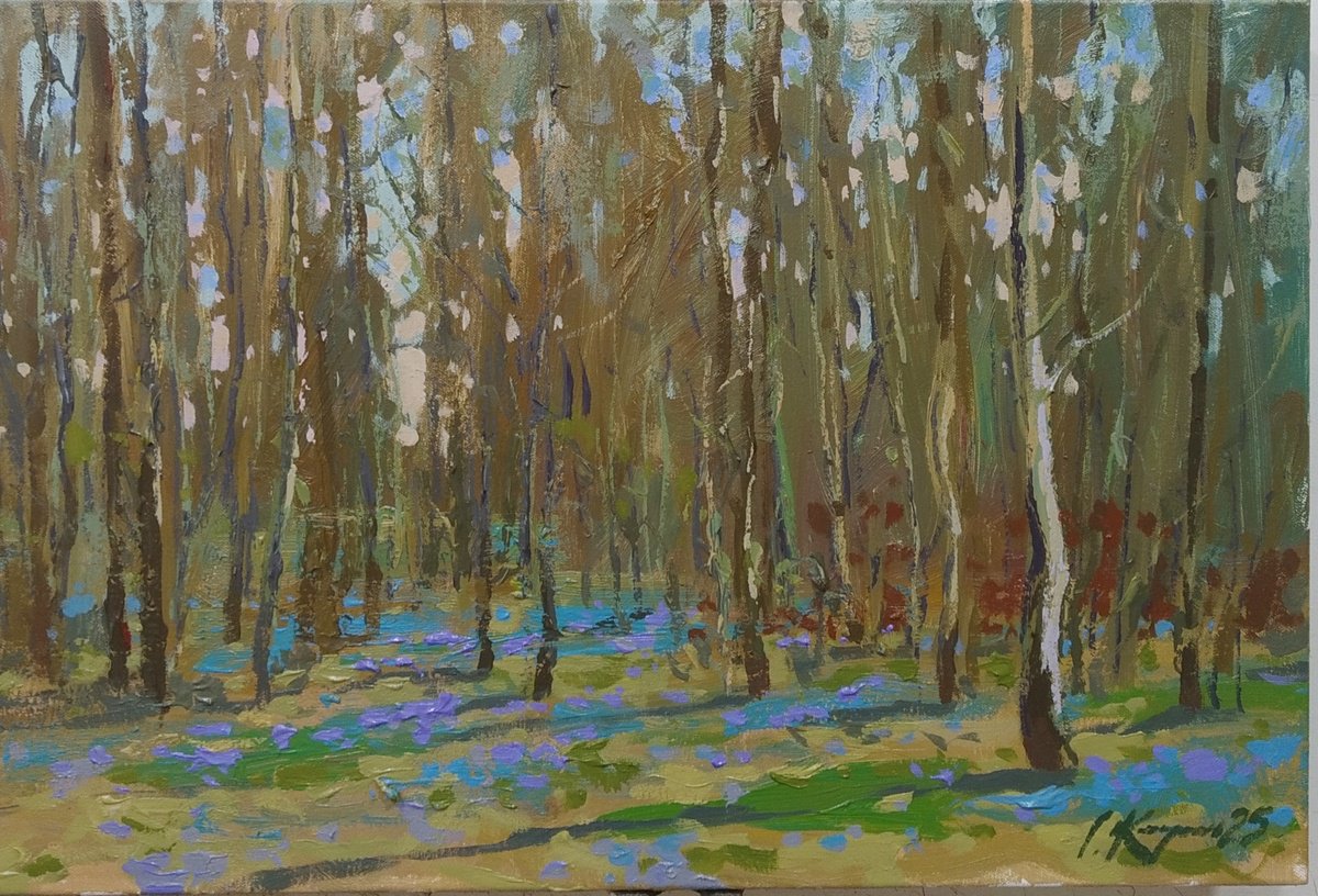 Impressionistic Landscape Acrylic Painting By Sergey Kachin, 24 X 16", Spring, Original Artwork