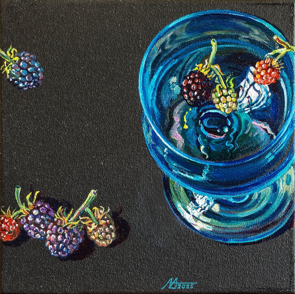 Photorealistic Still Life Oil Painting By Alona Lesnichenko, 8 X 8, Berries, Original Artwork