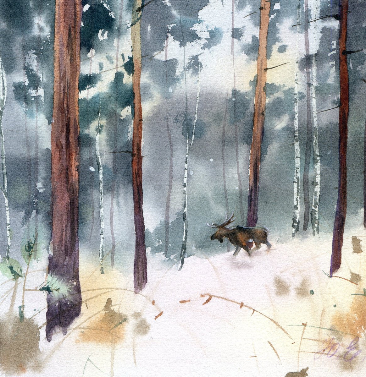 Elk Island / Winter forest / Original art by Yulia Evsyukova