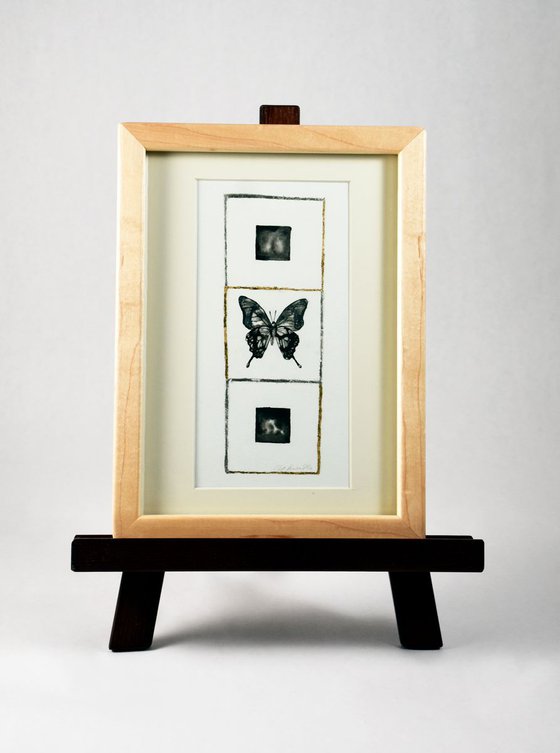 Butterfly and Landscape / Original Ink Painting with Gilding