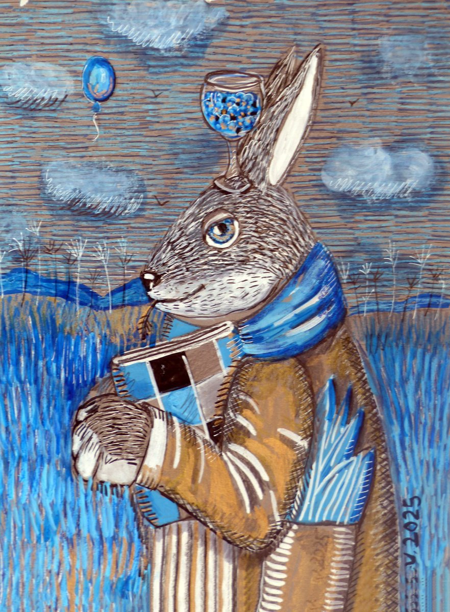 Surrealistic Painting , Path Through Blue Fields By Elizabeth Vlasova, 9 X 12, Artwork For Sale On Artfinder