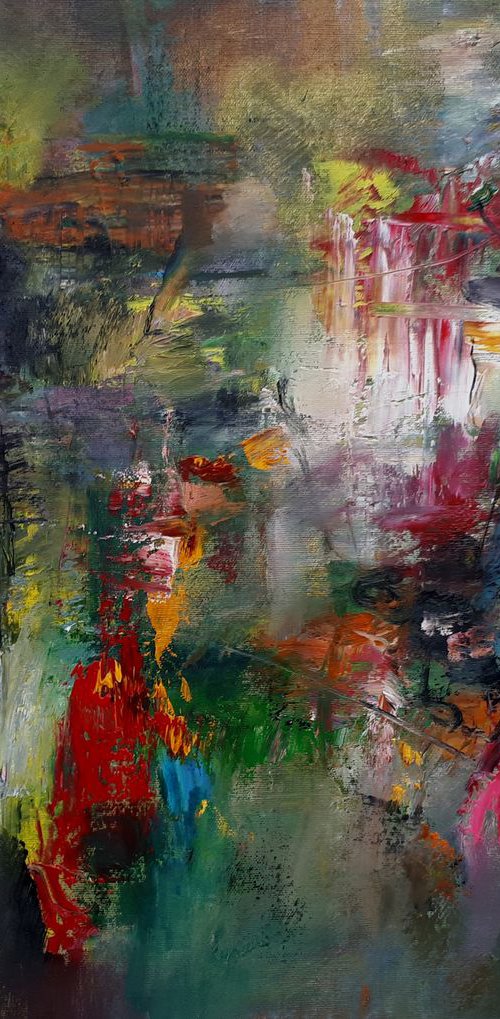 In The Beginning, dark colors, abstract original art by Constantin Galceava