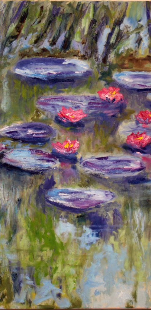 Reflection... Lily pond / ORIGINAL OIL PAINTING by Salana Art Gallery
