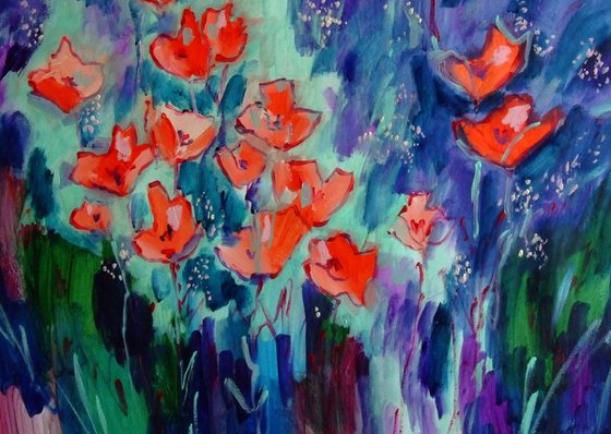 Poppies in Summer Garden