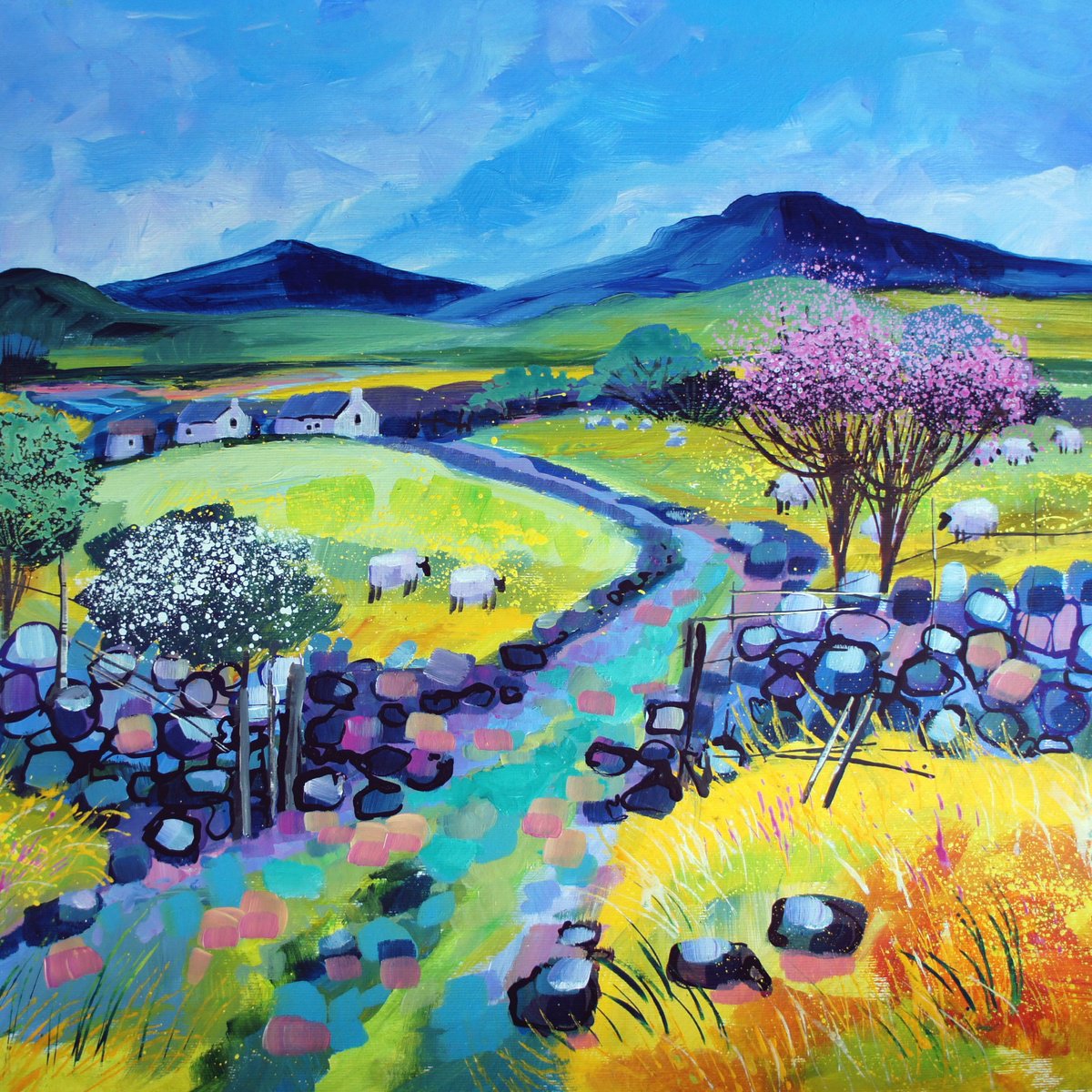 Impressionistic Landscape Acrylic Painting By Julia Rigby, 18 X 18", Lakeland Track, Original Artwork