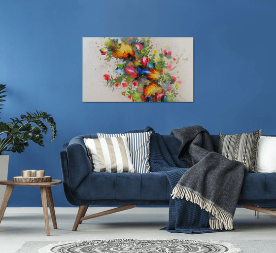 Abstract Flowers "Magic flowers of joy", Large Painting