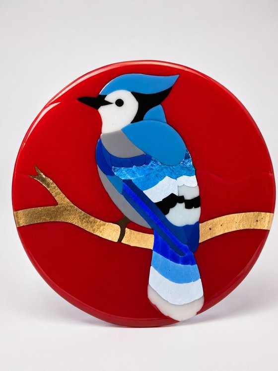 Blue Jay Fused Glass Art