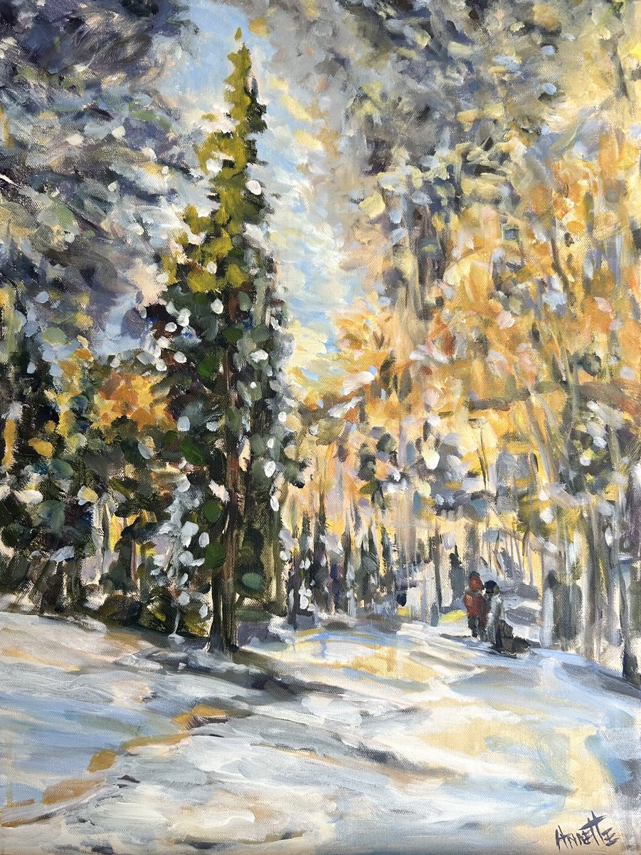 Impressionistic Landscape Acrylic Painting By Annette Wolters, 18 X 24, Sunlight, Original Artwork