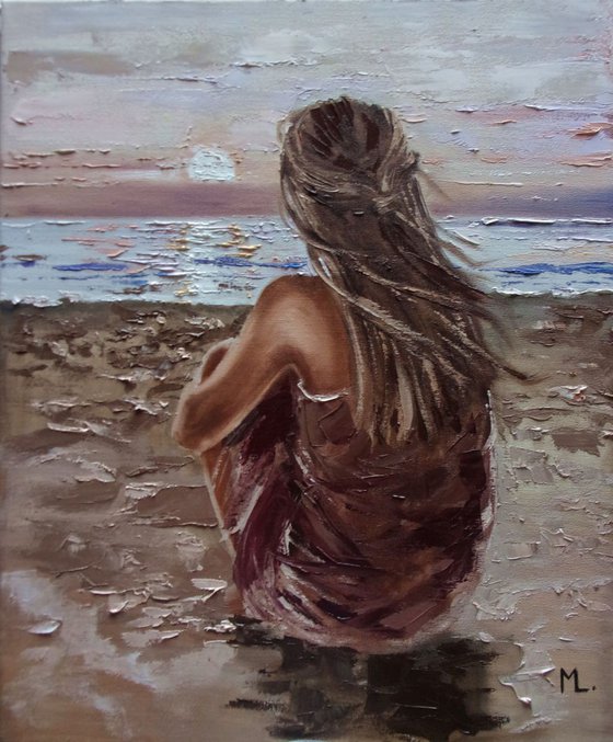 " SUMMER ... " SUN SKY SEA SAND liGHt  ORIGINAL OIL PAINTING, GIFT, PALETTE KNIFE