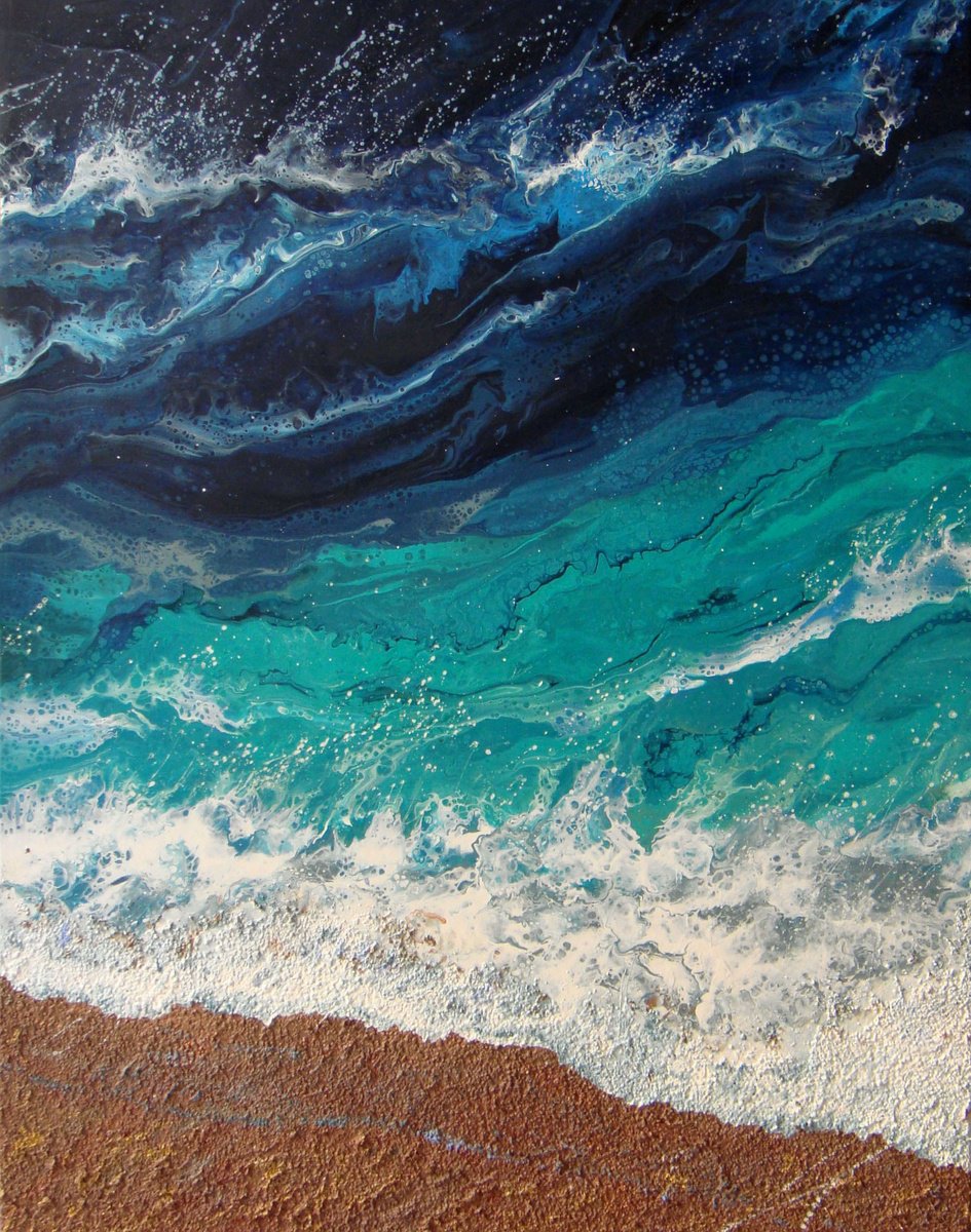 35.4 Seascape Turquoise Waves 70 x 90 cm by Irini Karpikioti