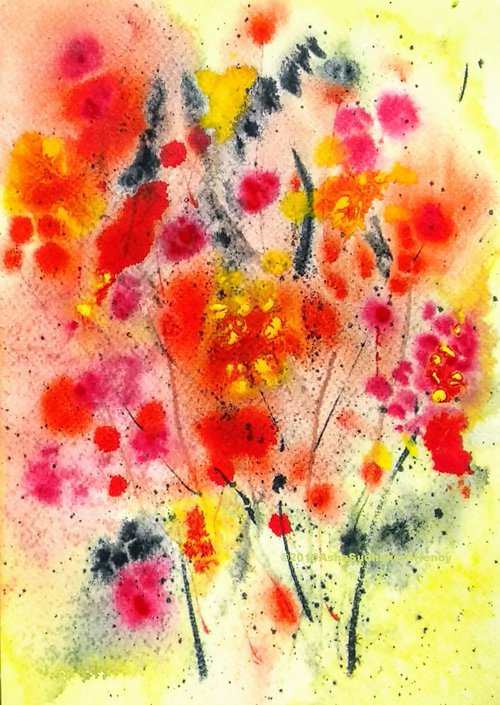 Red Poppies Abstract floral by Asha Shenoy