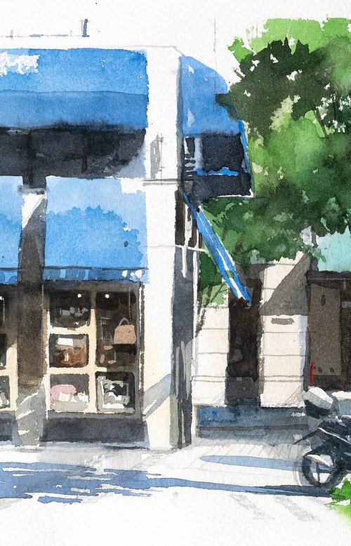 Blue Awning Shop - 30x20cm Sketch by Masato Watanabe