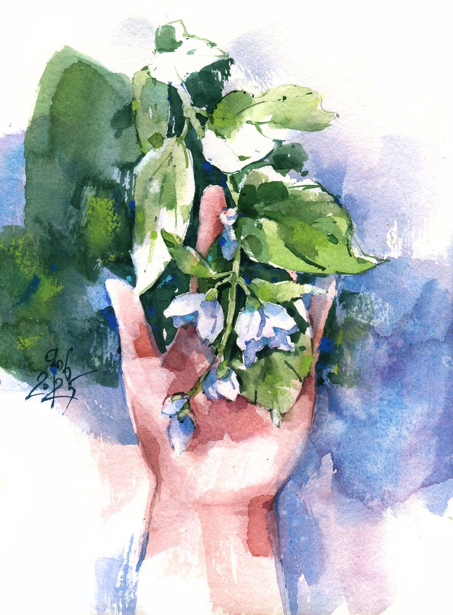 Impressionistic Botanical Watercolour By Ksenia Selianko, 6 X 9", Jasmine. Nature