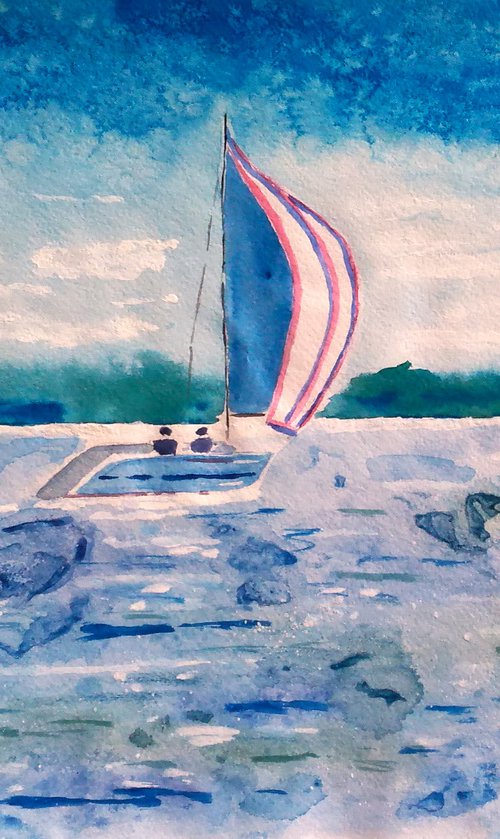 Sailboat Race original watercolor painting by Halyna Kirichenko