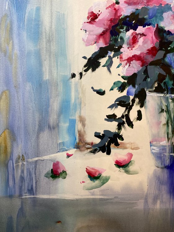 Watercolor “Still life. Peonies perfume” perfect gift