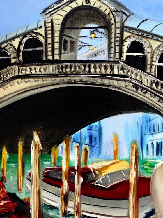 Gondolas at the Rialto Bridge in Venice