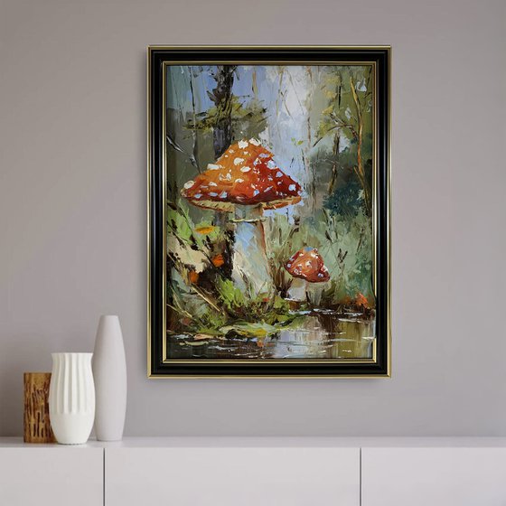 Fly agaric.Mushrooms landscape