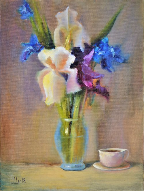Irises Still Life by Elena Lukina
