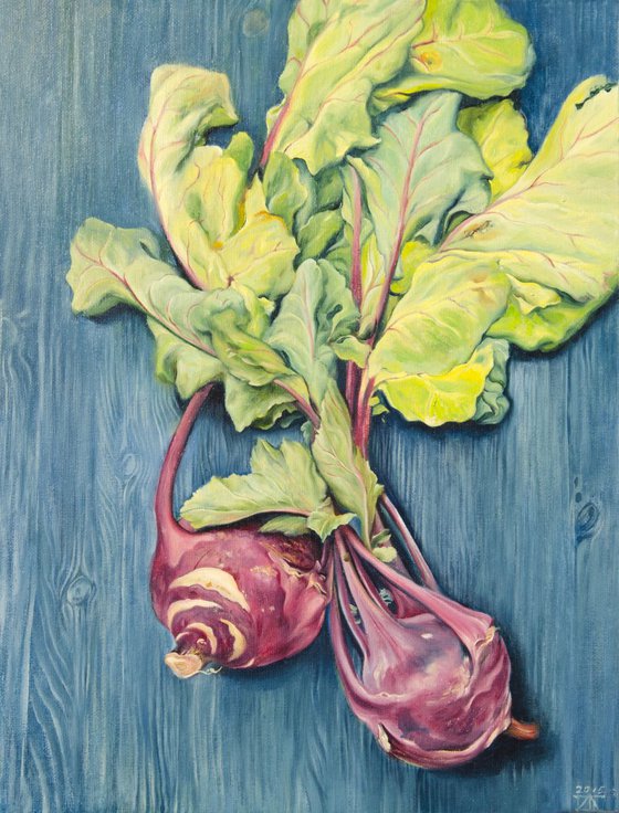The Kohlrabi cabbage. Oil on canvas still life