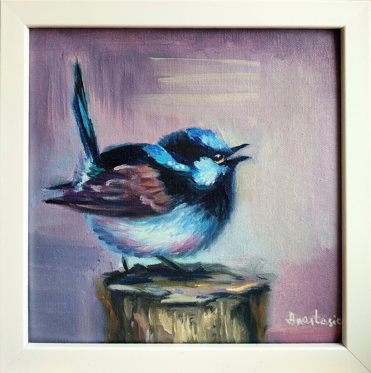 Original oil painting of Bluebird Framed and Ready to Hang by Anastasia Art Line