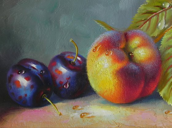 "Fruit still life" Oil on canvas Original art Kitchen decor