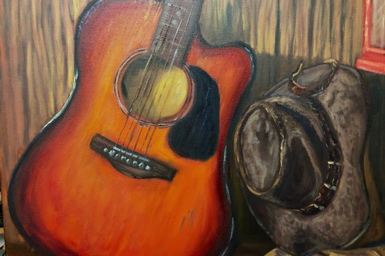 Western Style, Guitar, boots, hat - still life