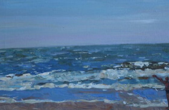 Triptych " Blåvand" Boy with a kite. .