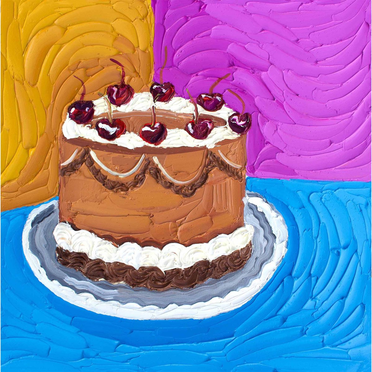 Chocolate Cake with Cherries on Top Original Painting by Alice Straker