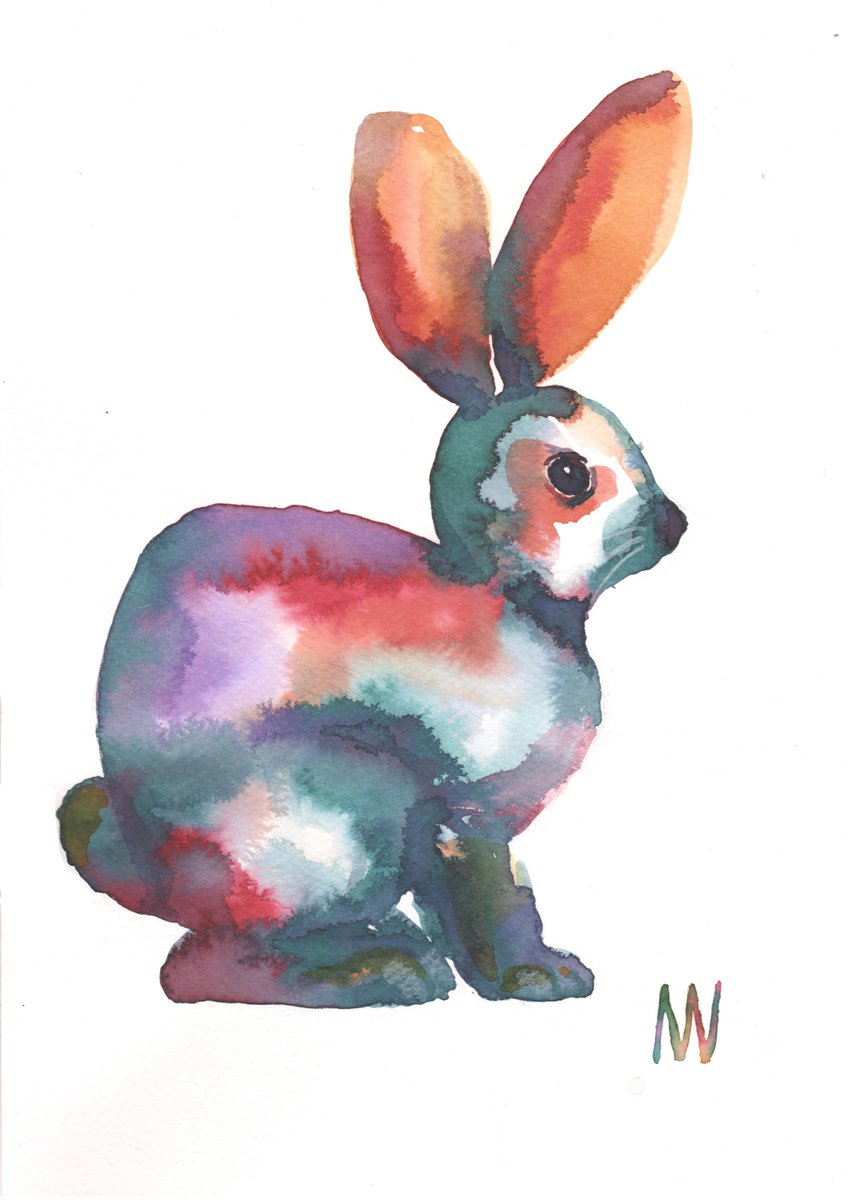 Bunny.2- ORIGINAL WATERCOLOR ANIMAL PAINTING. by Mag Verkhovets