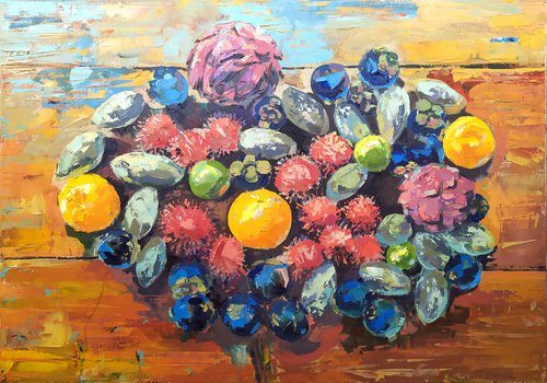 Tropical fruits on a desk by Alexander Mikhaylov