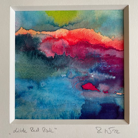 Little Red Rock  I  Seascape Miniature Watercolor