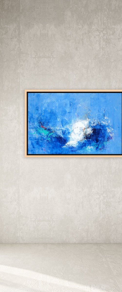 Large Blue Abstract Landscape Textured Painting Blue, White, Navy. Modern Art with Heavy Texture. Abstract Contemporary Artwork for Livingroom or Bedroom by Sveta Osborne
