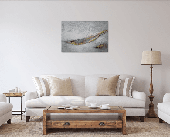 Large Abstract Large Large Abstract Painting. Gray and Gold, White. Modern Textured Art. Abstract Landscape